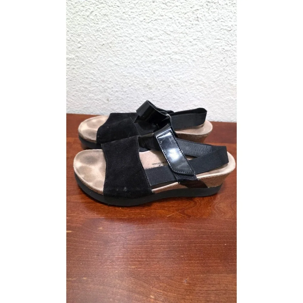 Papillio by Birkenstock Black Suede & Patent Leather Strap Wedge Sandals Size 37
